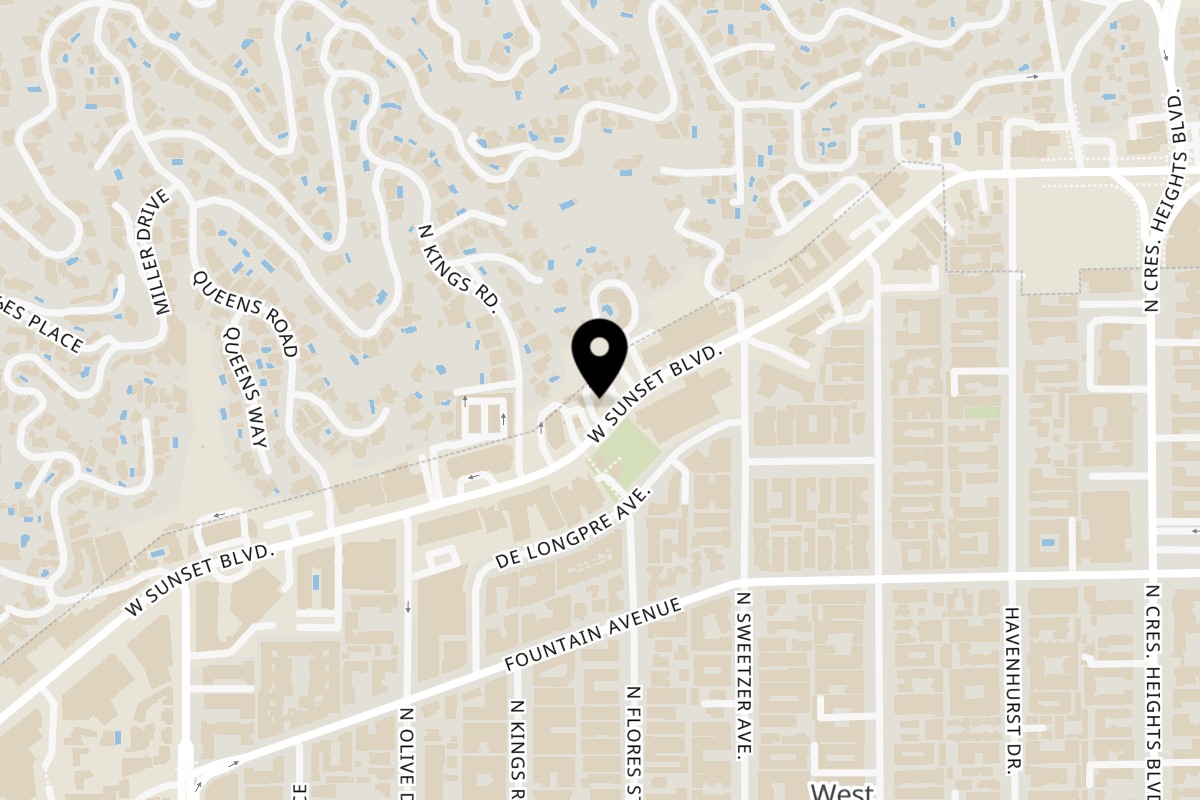 Map showing the location of Carney's Restaurant Sunset on 8351 Sunset Blvd in West Hollywood